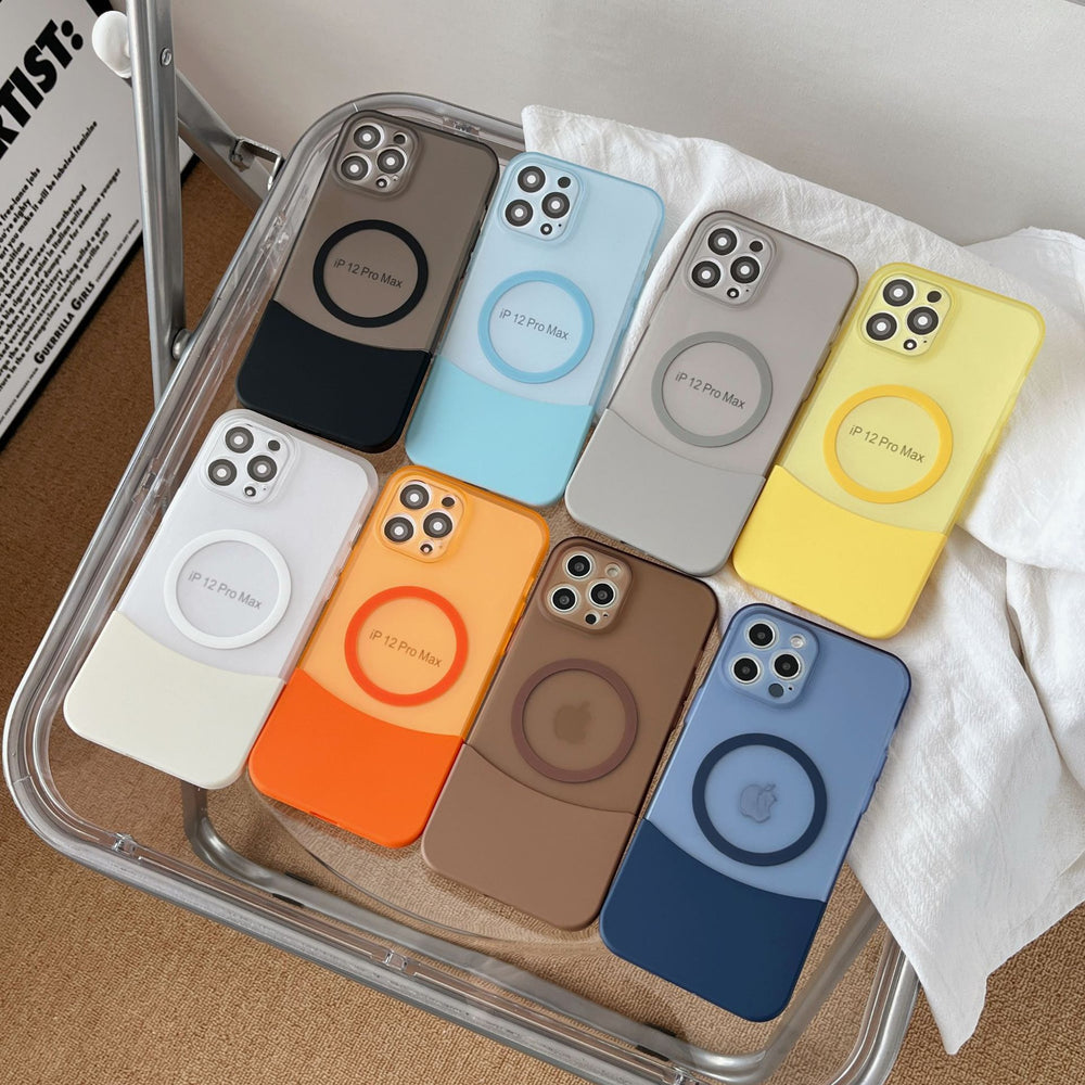 Suitable for iphone17promax splicing contrasting color mobile phone case magnetic suction apple 16 skin-like frosted anti-fall protective cover