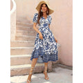 Aliexpress new women's bubble sleeve printed vacation dress