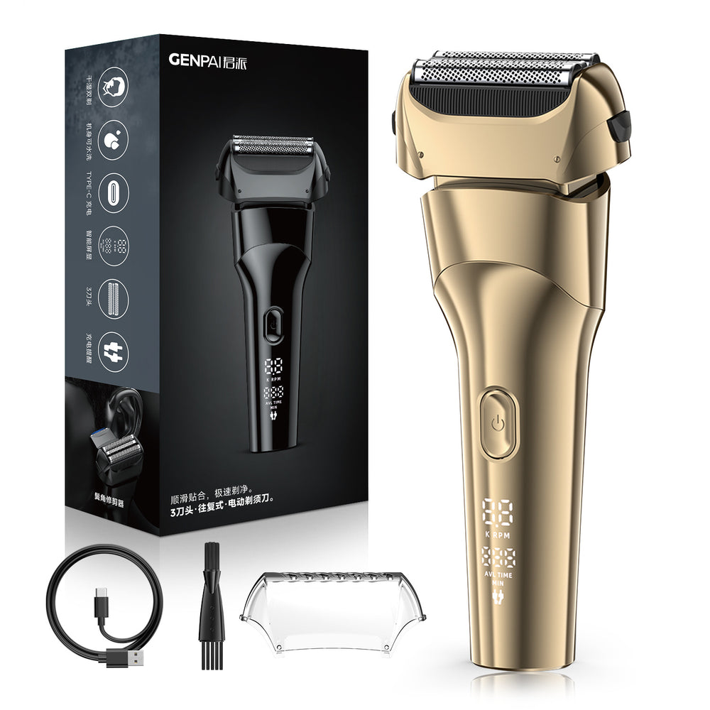 floating 3-blade reciprocating men electric shaver digital display full body washable usb fast charging shaving razor