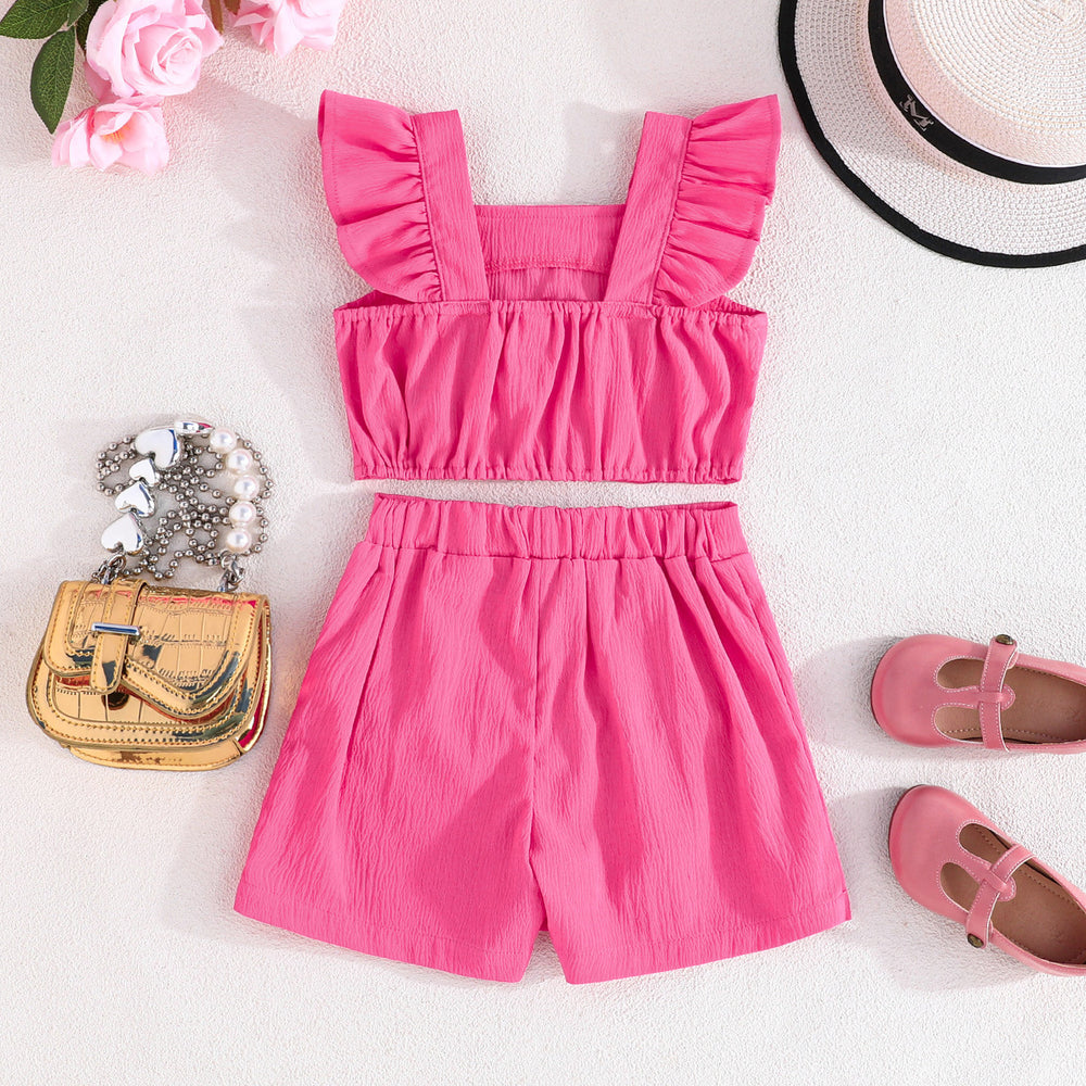 european and american cross-border ins hot-selling fashion flutter sleeve top with bow + bowknot skirt set