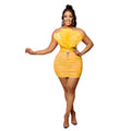 X6278 cross-border   fashion women's solid color feather bandeau sleeveless mini dress