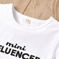 European and american cross-border new arrival: kids' round neck short sleeve letter print t-shirt + button-down distressed denim jeans with belt set