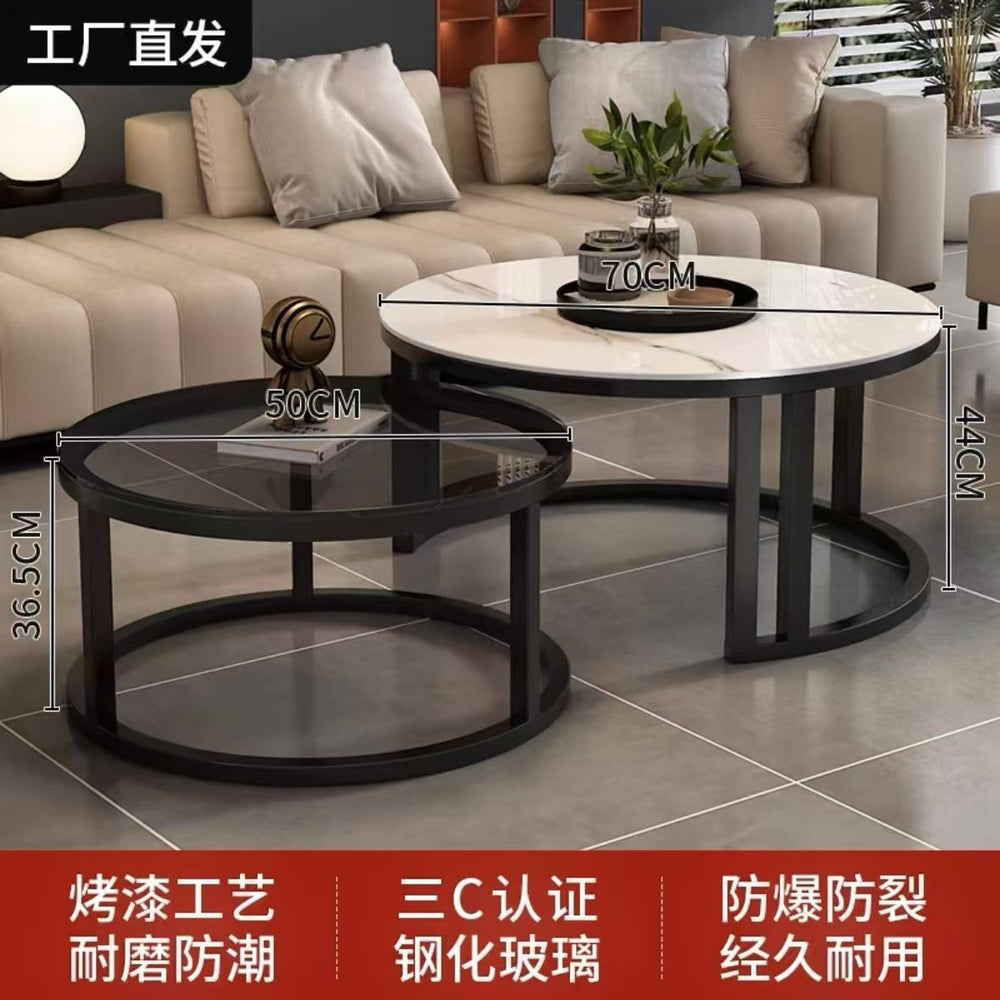 Affordable living room coffee table - new rock slab coffee table set for home living room, marble combination, round, light luxury modern style
