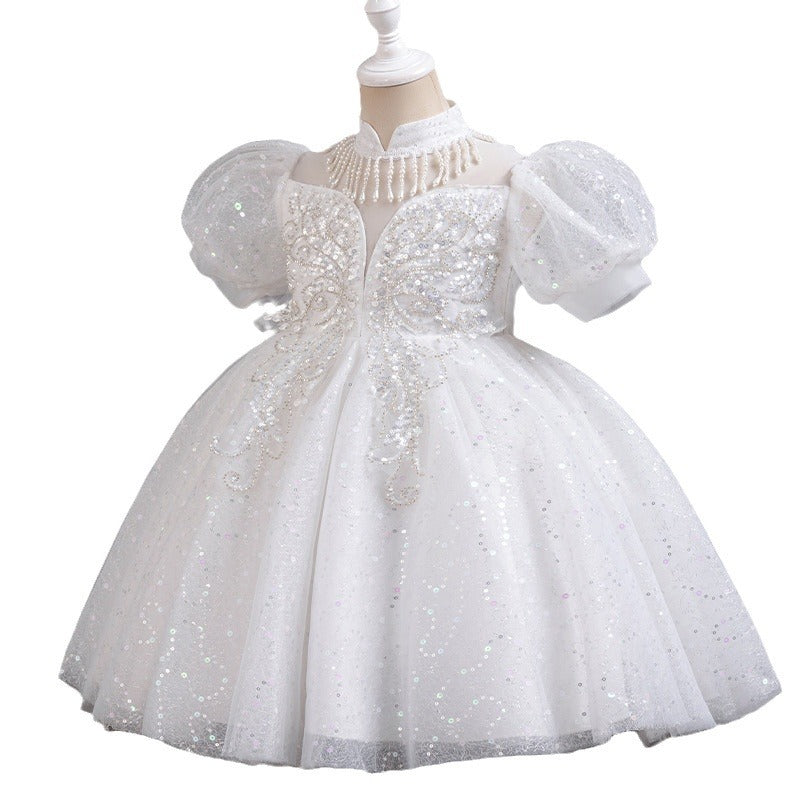 Girls' dresses: custom-made princess gowns for international e-commerce, european and american style flower girl dresses with sequins and tulle skirts, runway performance costumes