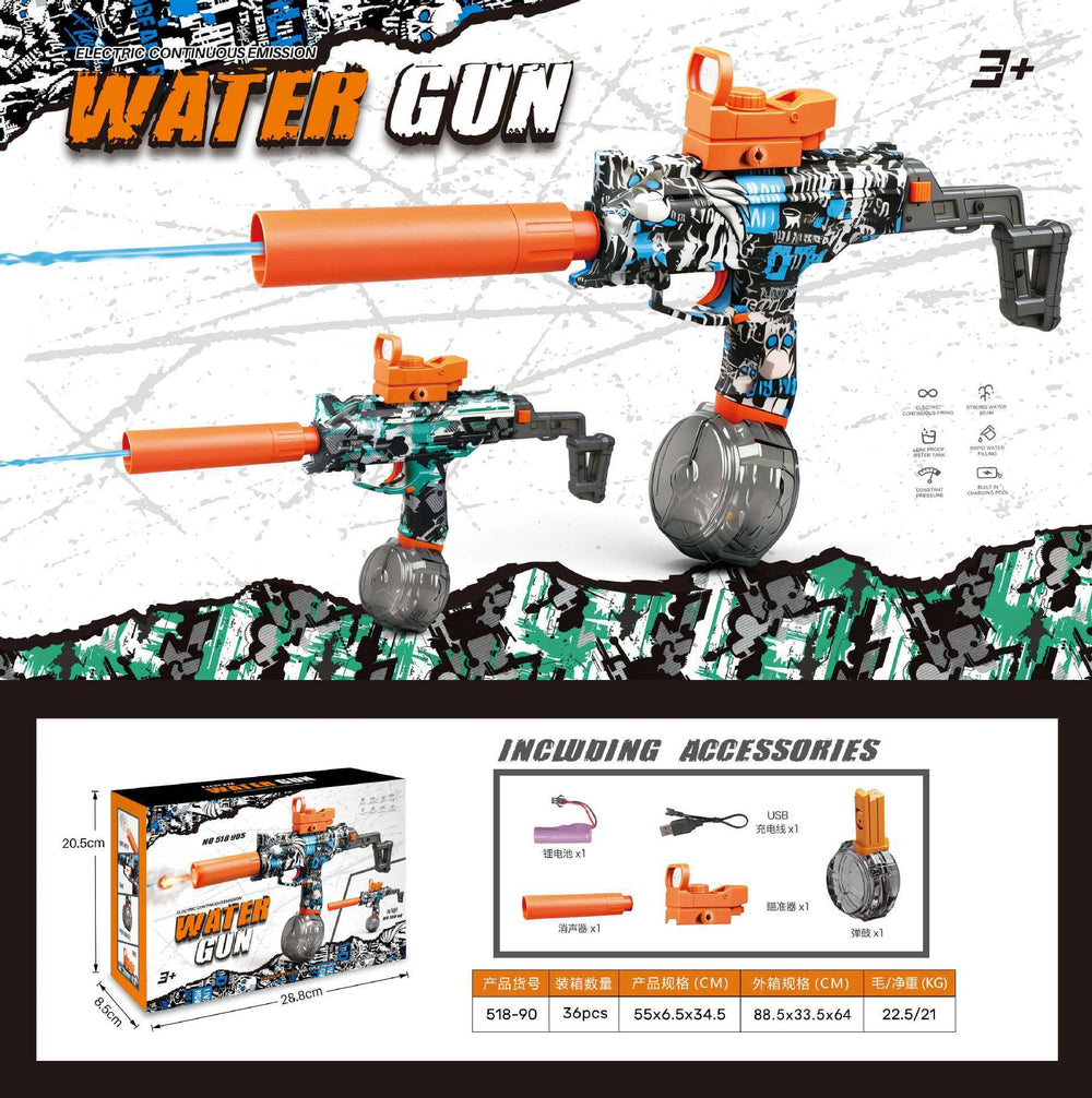 hot-selling uzi kids electric water gun toy large capacity reloading continuous water spray water fight toy wholesale