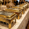 Gold stainless steel buffet warming cabinet with viewing glass lid, 9l hydraulic buffet stove, ideal for hotel and restaurant use