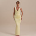 Amazon  summer new arrival: elegant sleeveless v-neck sexy bodycon ruched back slit dress for women