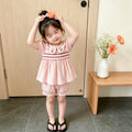 new summer collection: sweet pink outfit for baby girls - stylish embroidered peter pan collar top and shorts set for girls' summer wear