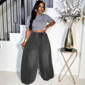 European and american style loose fit jeans - new women's casual streetwear wide leg pants with elastic waistband for  cross-border e-commerce