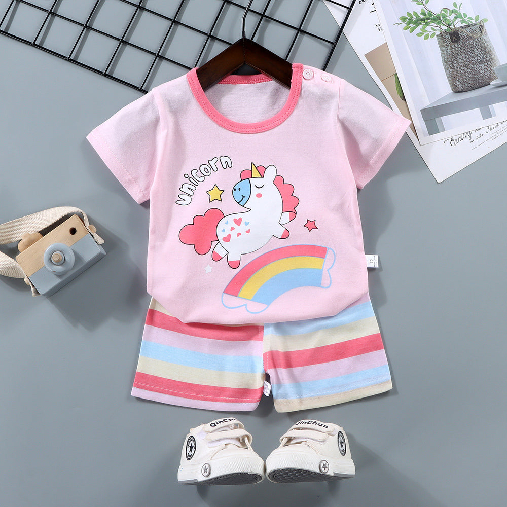 Kids' short-sleeve set: 100% cotton boys' t-shirt & baby summer outfit - girls' shorts, infant clothing, wholesale summer apparel