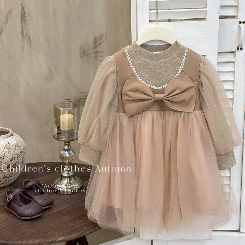 Girls' dress -  autumn collection - korean style long sleeve princess dress - butterfly tutu - sweet mesh dress for baby girls