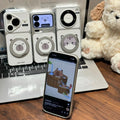 Kitten capybara cartoon english silver white large window rotating stand case for iphone 17 pro max