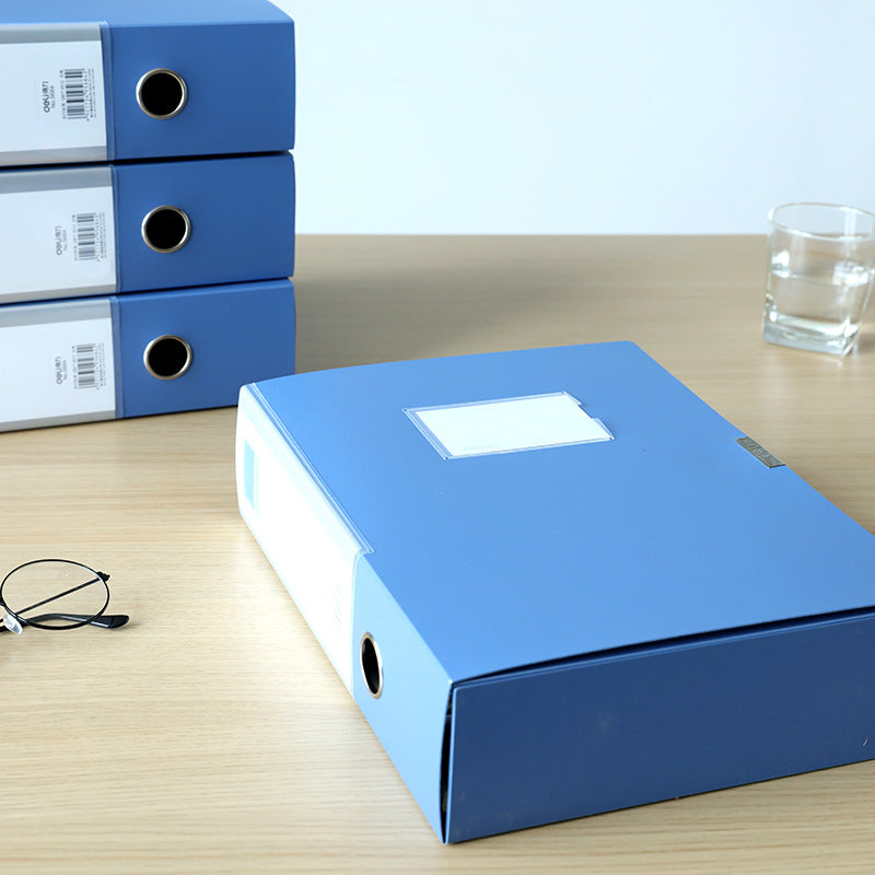 Deli 5684 file box 7.5cm file box A4 blue plastic PVC file box storage box data box 75mm