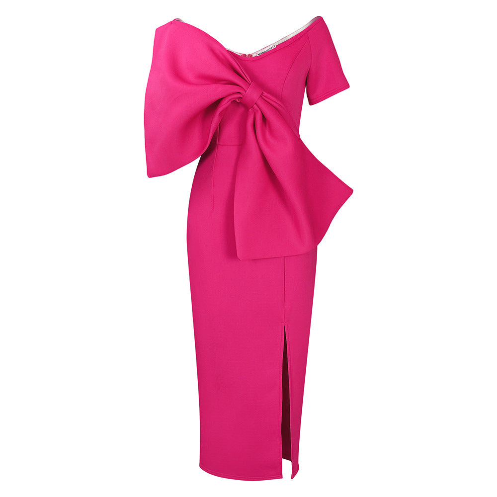 D395 party dressexport women's sexy big bow slit dress hip skirt fashiondress
