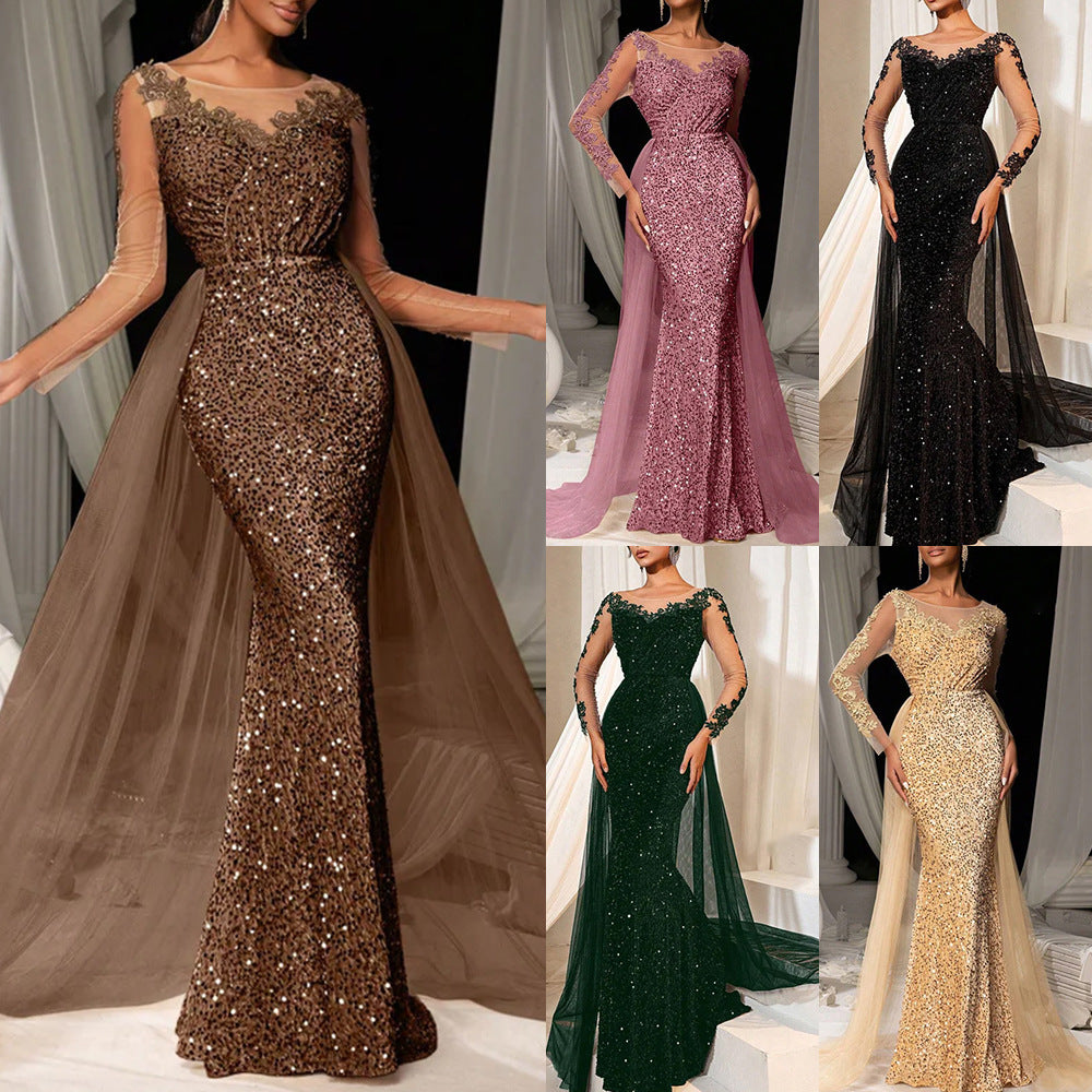 cross-border fashion: elegant and chic long lace evening gown for women's proms and parties (us/europe)