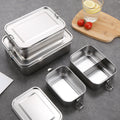 Outdoor 304 stainless steel square lunch box with snap-lock lid, food-grade bento box for students and office workers, airtight meal container