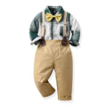 Kids' formal wear: spring/autumn preppy overalls, boys' long-sleeve plaid shirt set, baby's first birthday photography outfit