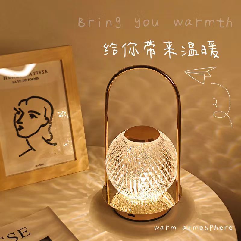 Modern minimalist crystal table lamp - bedroom bedside lamp - high-end, light luxury ambiance - rechargeable touch control - trending night light
