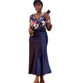 European and american cross-border women's fashion:  autumn new collection - elegant printed long-sleeve blouse and high-waisted midi skirt set
