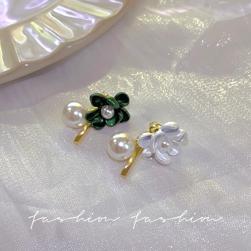 Camellia pearl stud earrings for women, 2026 new arrival, light luxury, high-end, elegant earrings, unique design, wholesale