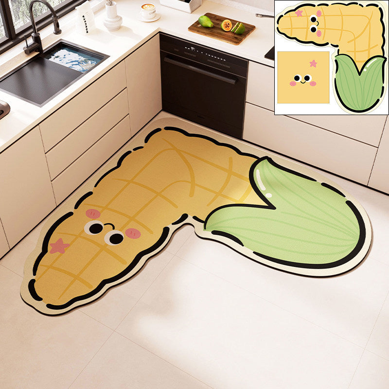 Kitchen floor mat corner l-shaped non-slip oil-proof mat diatom mud absorbent foot mat stain-resistant wipeable no-wash corner carpet