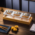 [with lid] transparent 3-compartment fruit plate + wooden plate, thickened plastic