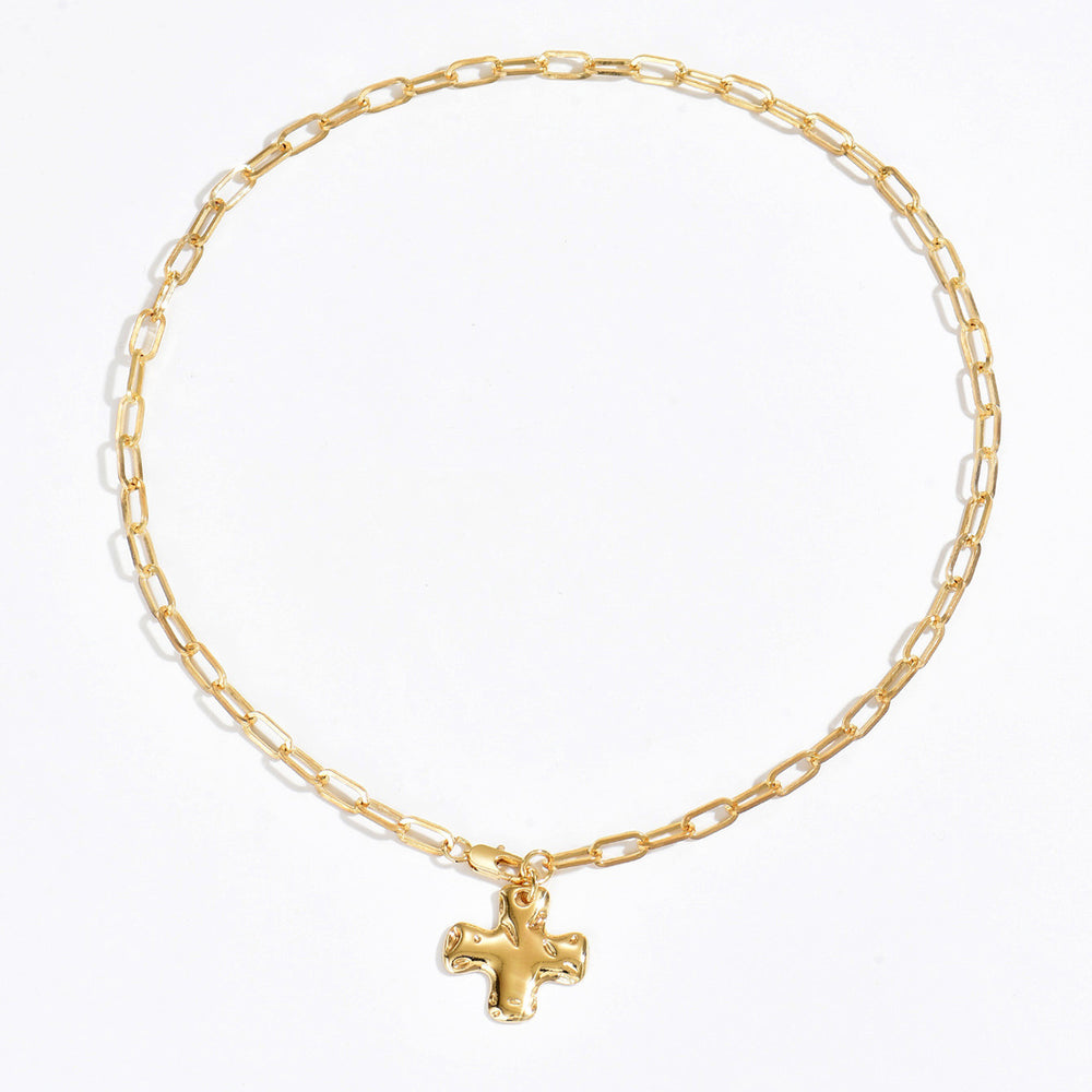European and american cross-border casual hammered cross necklace niche style sense of design asymmetrical fashioneasiest for match collarbone chain necklace