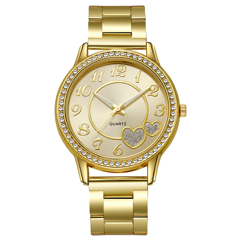 watch digital love elegant watch diamond-encrusted alloy steel strap women's quartz cross-border watch