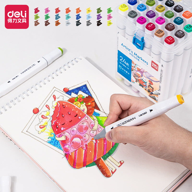 Deli 70816 Soft Head Marker 48 Color Watercolor Pen 36 Double Head Color Brush Children Washable for Students