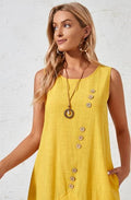 european and american cross-border  new women's cotton linen solid color loose short sleeve asymmetrical maxi dress