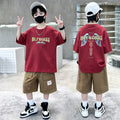 Boys' summer  new korean style fashionable two-piece set: trendy letter print casual outfit for older boys