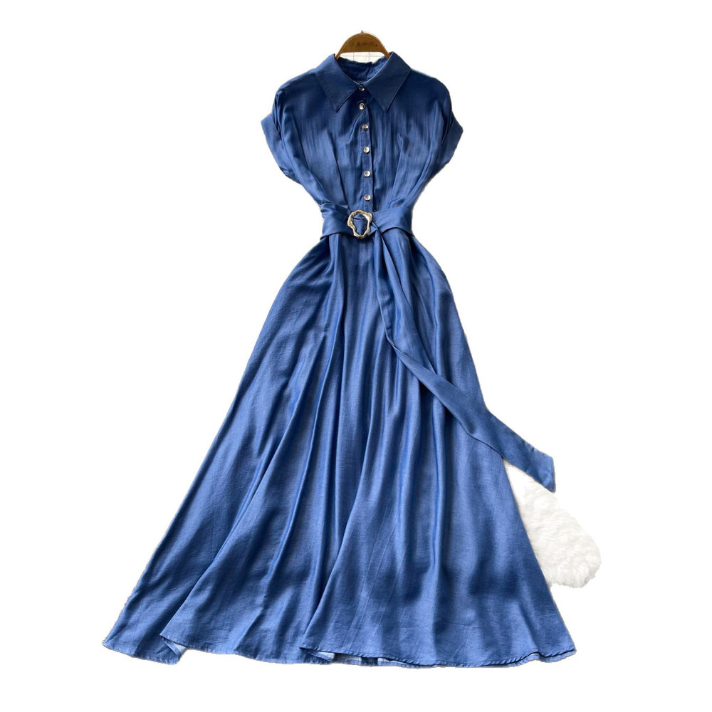 Frenchretrov neck metal button sleeveless dress women's summer k-style waist slimming lookeleganceelegantlong dress