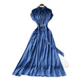 Frenchretrov neck metal button sleeveless dress women's summer k-style waist slimming lookeleganceelegantlong dress