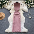 Lightly mature elegance style sleeveless high collar knittingdress female k-style silmslimming lookelegant slit a-line skirt work clothing