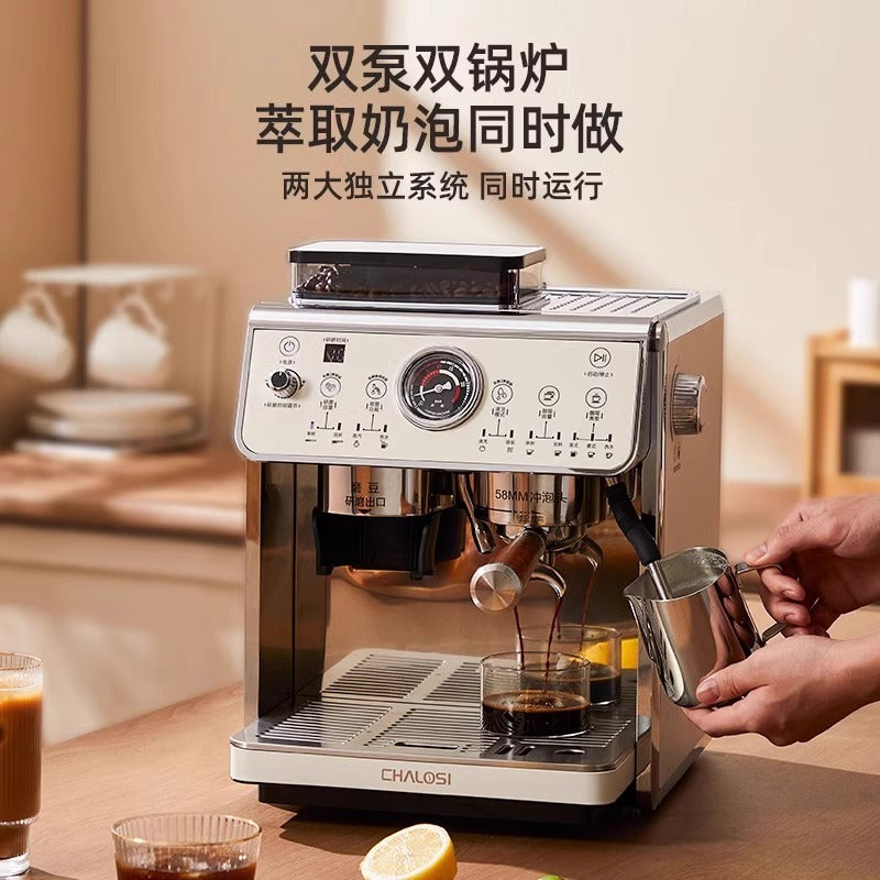 CHALOS Rock Coffee Machine Double Heating Semi-Automatic Home and Commercial Novice Italian Grinder