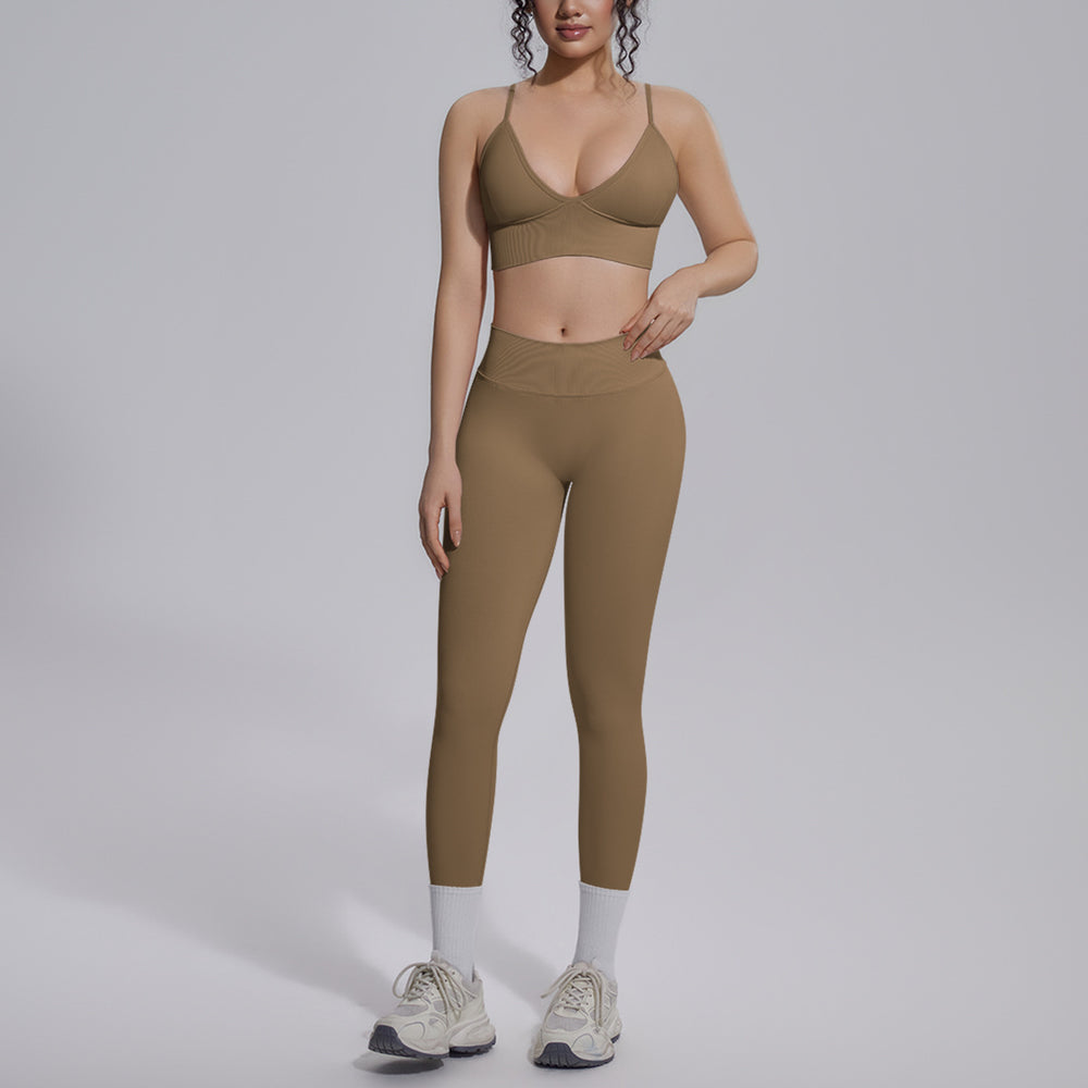 New seamless solid color high-waisted workout set - four-piece yoga, running & fitness apparel