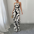 summer new women's clothing: cross-border european & american style, fashionable & elegant commute-friendly round neck printed sleeveless jumpsuit