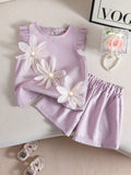 summer new arrival: cross-border e-commerce sweet & fresh girls' camisole and 3d floral casual pants two-piece set