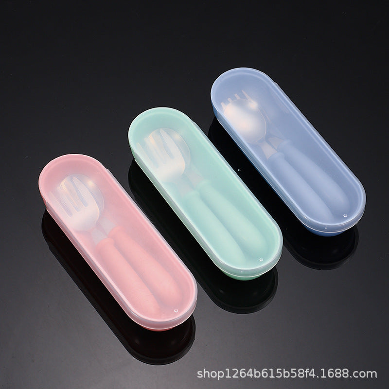 Cross-border 304 stainless steel children's tableware spoon fork box three-piece set baby tableware maternal and infant gifts fork and spoon