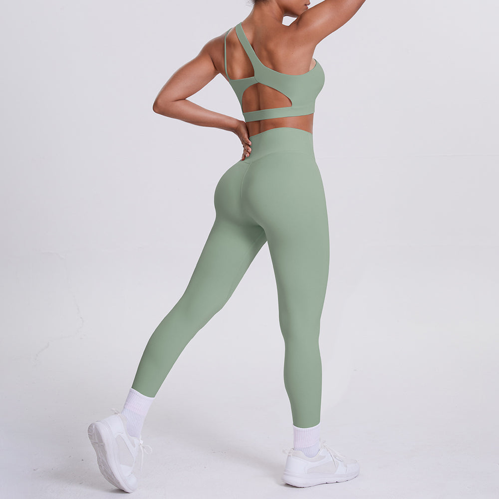 New arrival: barely-there feel, tight-fitting yoga set - one-shoulder, beautiful back sports bra with high-waisted, butt-lifting leggings - women's running & fitness outfit