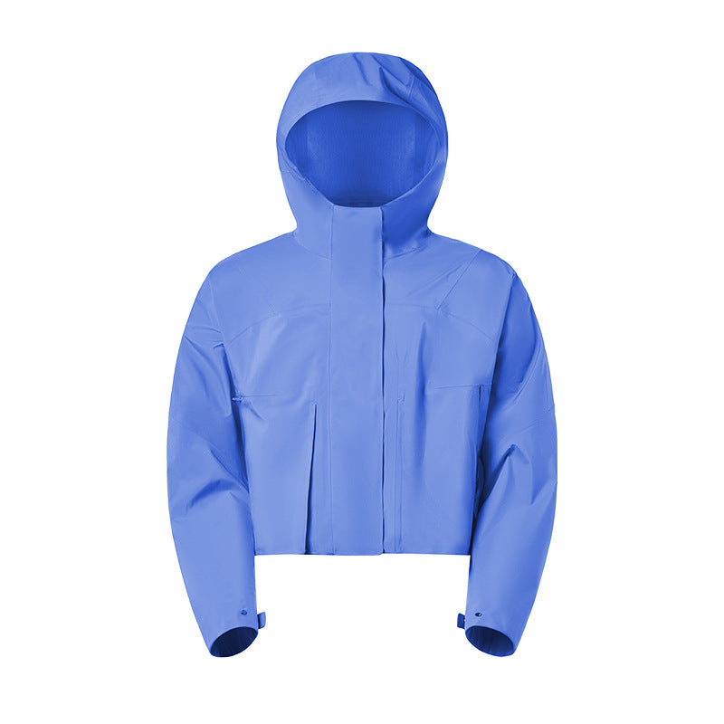 Sbs zipper waterproof windproof breathable hiking jacket women's short hooded outdoor mountaineering jacket daw013