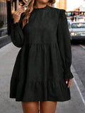 retro texture plus size doll skirt with fungus edge round neck lantern long sleeves looseeasiest for match
