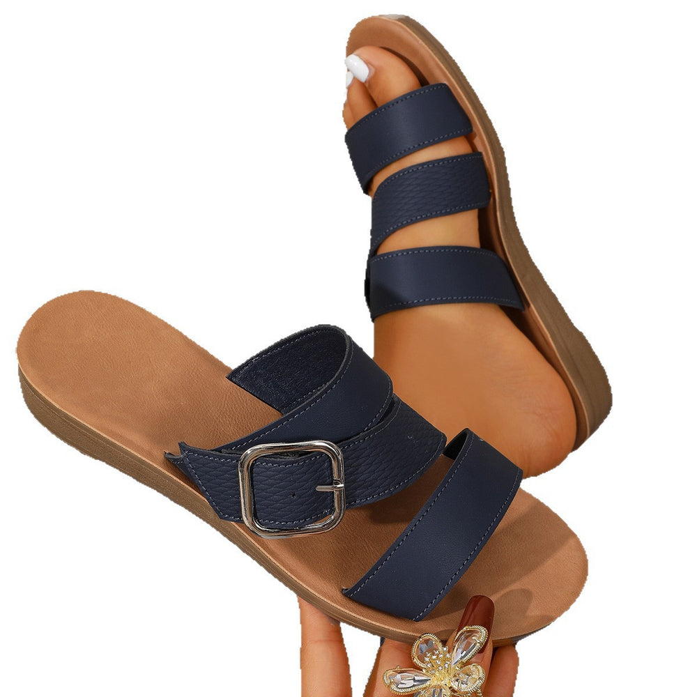 Women's plus size open-toe sandals with metal buckle strap - new summer  collection for cross-border e-commerce