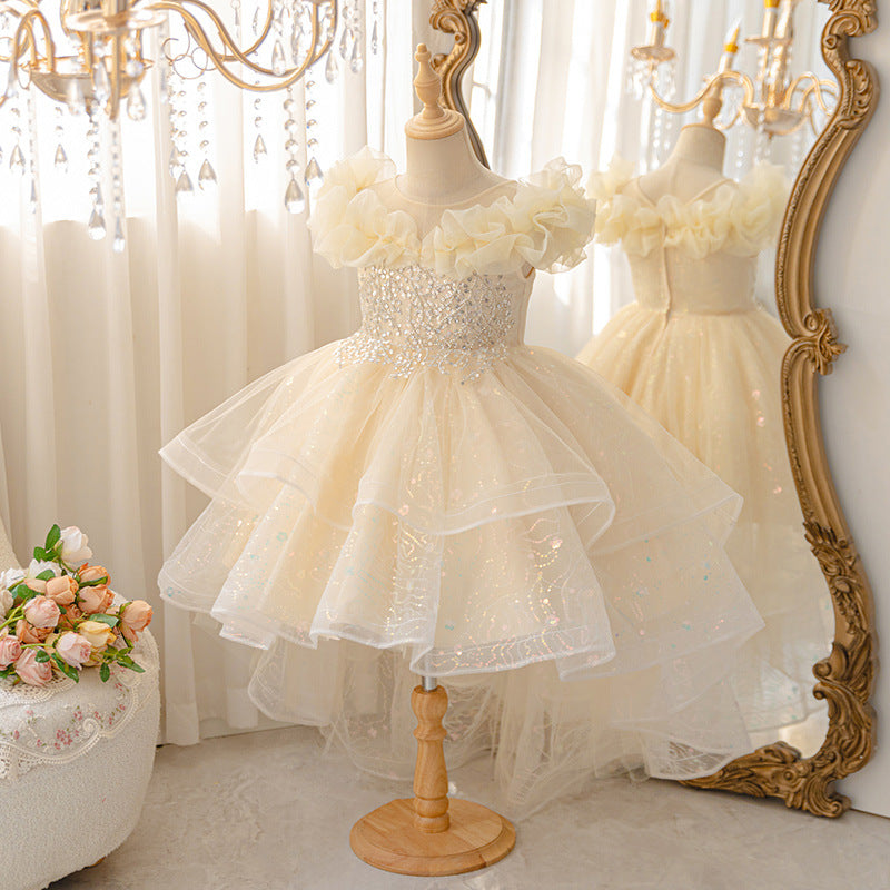 hot-selling girl's dress with train, princess dress, host, piano performance, birthday, classy, children's day performance clothing
