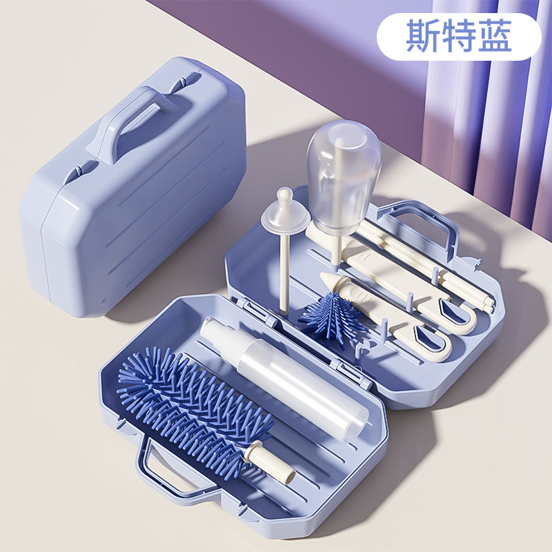 Portable bottle brush suit silicone bottle cleaning brush storage box travel size baby bottle cleaning brush