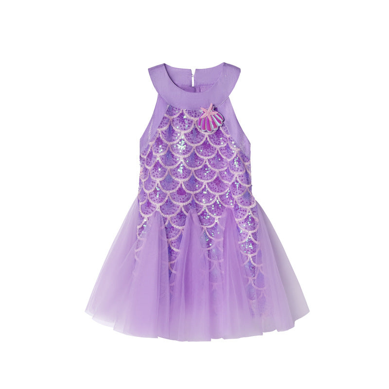 Girls' mermaid dress summer outfit  new style halter sequin fishtail sundress