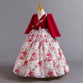 New floral girl's dress chiffon long sleeve princess dress first birthday piano performance dress baby dress
