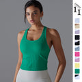 fashionpure color thread high elastic tight i-shaped long vest sports running fitness yoga wear tops for women