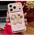 Pink pony leather pattern bread shell suitable for apple 17 mobile phone case pink women's iphone16 stand new year case