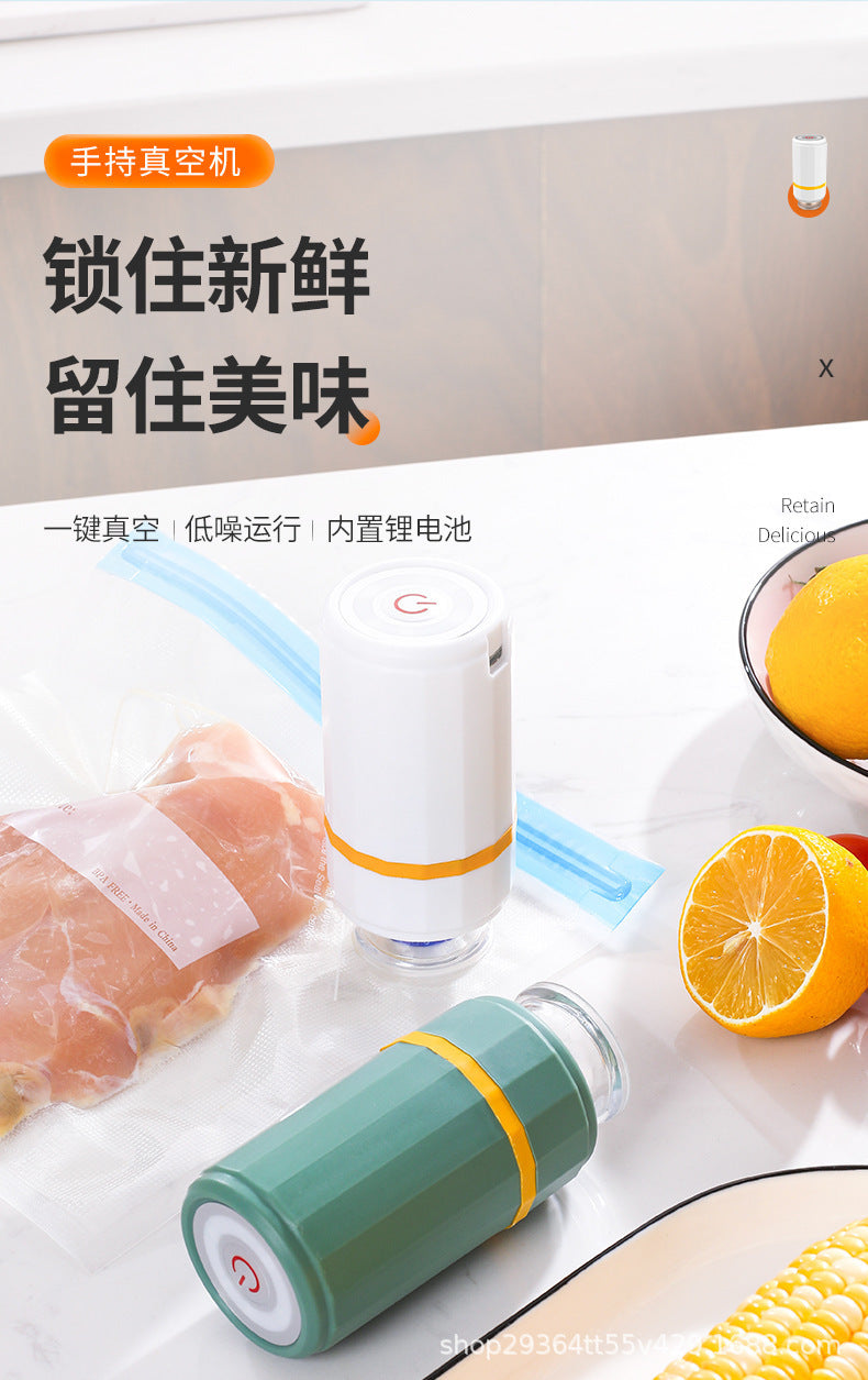 Handheld mini vacuum sealer - rechargeable food preservation vacuum machine with storage bag - compact electric air extractor
